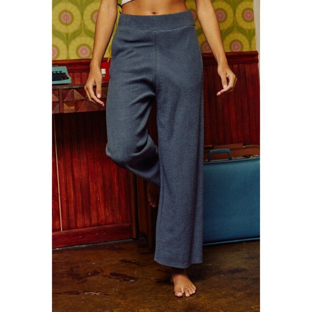 Bucketlist Women's Ribbed Knit Cropped Culotte Style Pant in Charcoal S-L P5205 - Picture 8 of 9